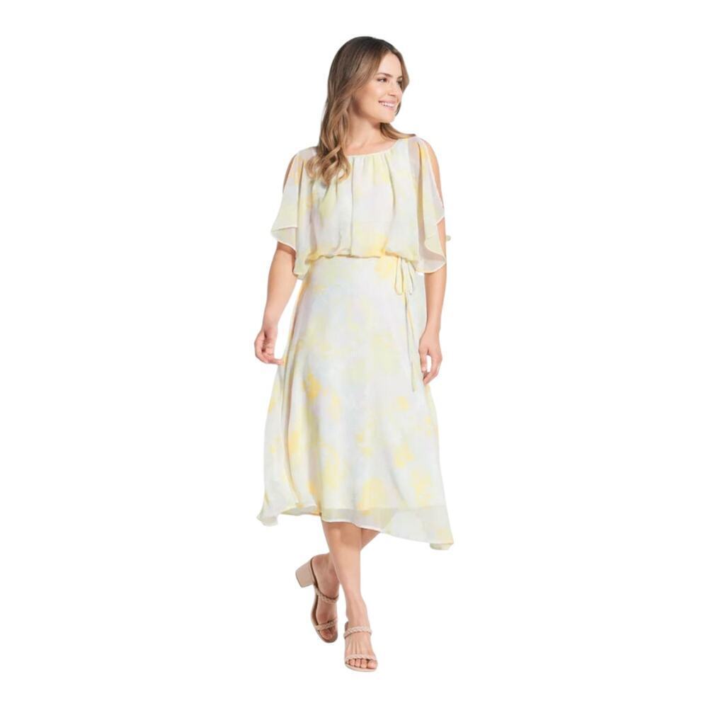 ModCloth Yellow Pink Flutter Midi Dress Women’s Size Small